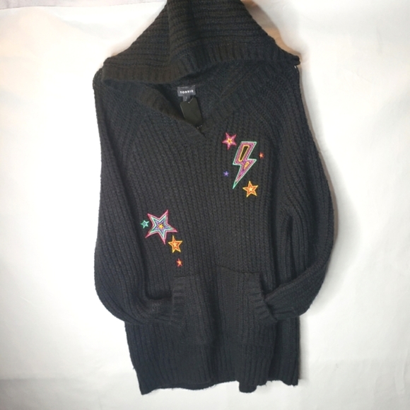 Torrid Raglan Hoodie Pullover Black Embroidered Stars Bolt Size 0 Large 12 NWT - Picture 5 of 15
